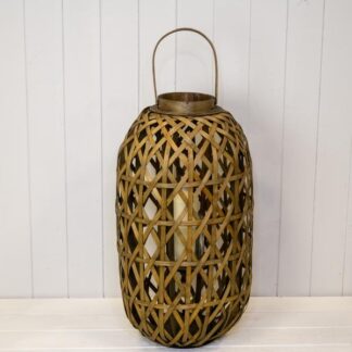 Medium Oval Bamboo Lantern with Glass Insert