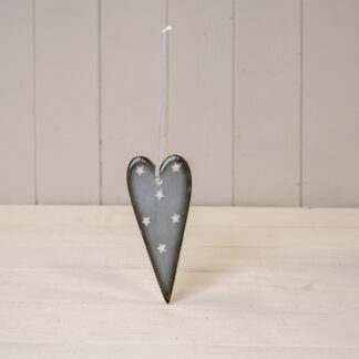 Hanging Ceramic Grey Heart with White Stars