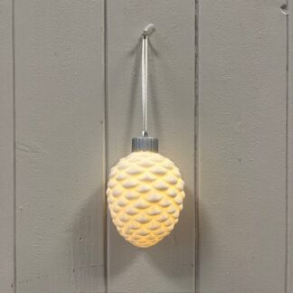 Ceramic hanging pinecone bauble with LED light size