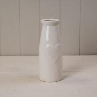White Ceramic Vase with Heart Embossment