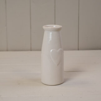 White Ceramic Vase with Heart Embossment