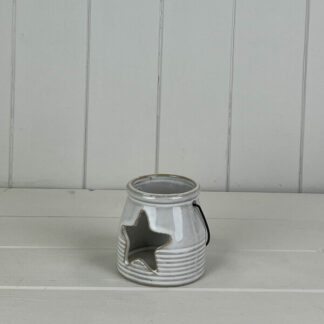 Ceramic Tealight Holder with Star Cut Out
