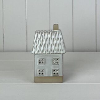 Glazed Ceramic House Ornament with Textured Detail and LED
