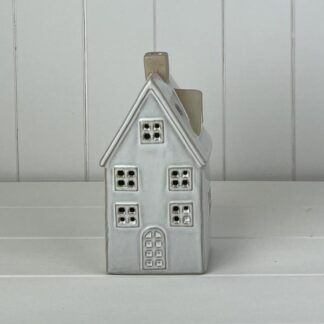Glazed Ceramic House Ornament with Textured Detail and LED