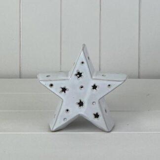 Medium White Ceramic Star Ornament with LED