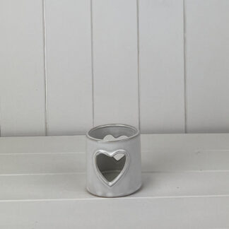 Glazed Ceramic Tealight Holder with Heart Cut Out with Textured Detail