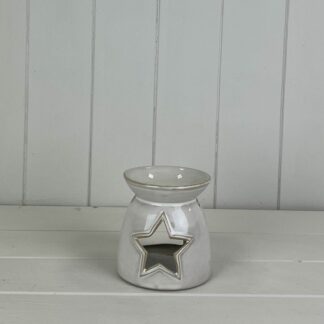 Glazed Ceramic Wax Oil Burner with Star Cut Out with Textured Detail