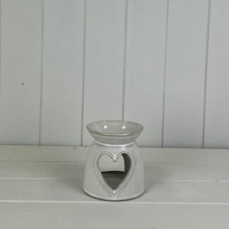 Glazed Ceramic Wax Oil Burner with Heart Cut Out with Textured Detail