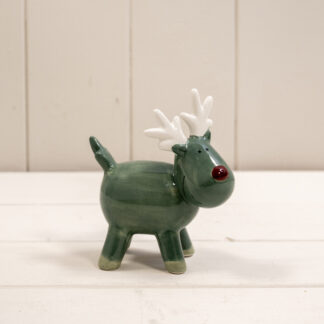 Dark Green/White Ceramic Reindeer Decoration
