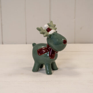 Dark Green/White Ceramic Reindeer Decoration