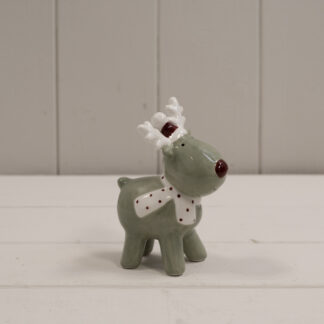 Light Green/White Ceramic Reindeer Decoration