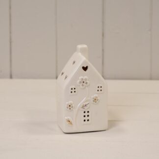 Glazed Ceramic House with LED Ornament with Textured Detail