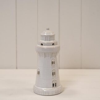 Glazed Ceramic Lighthouse with LED Ornament with Textured Detail