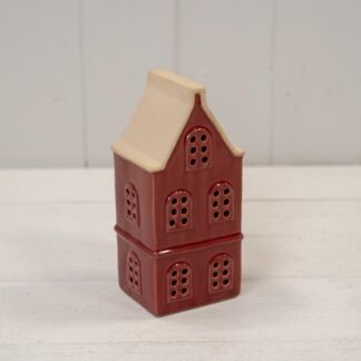 Small Red Ceramic LED Townhouse with Sand Roof. 6 Hour Timer