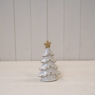 Small Stone Glazed Ceramic Layered Christmas Tree with Cream Star on Top