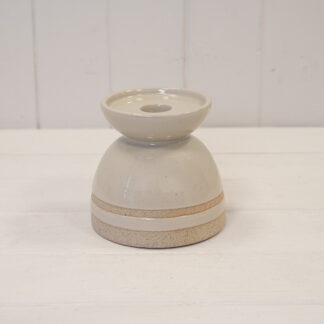 Taupe Glazed Candle Holder with Unglazed Design