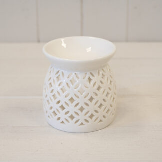Medium White Ceramic Glazed Oil Burner with Cut Out Detail