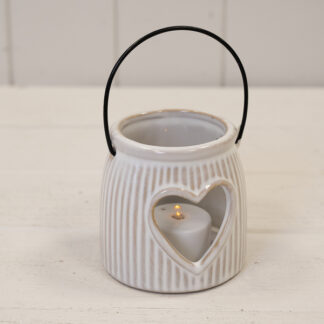 Natural Ceramic Tealight Holder With Cut Out Heart Detail