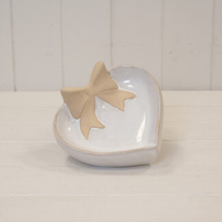 Heart Shaped Shallow Dish with Unglazed Bow Design