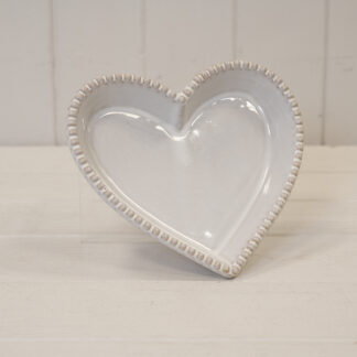 Natural Ceramic Heart Shaped Plate with Bobble Rim Large