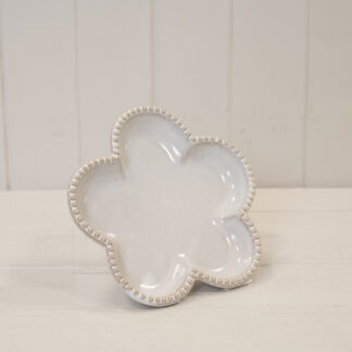 Natural Ceramic Flower Shaped Plate with Bobble Rim