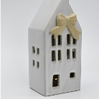 Medium Ceramic LED House with Bow Details