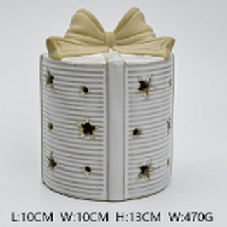 Large Ceramic LED Present with Bow Topper