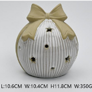 Large LED Ceramic Bauble with Bow Topper