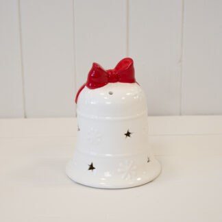 White Christmas Bell with Red Bow LED
