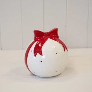 White Christmas Bauble with Red Bow