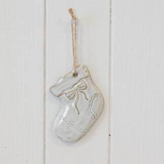 Ceramic Natural Hanging Stocking with Bow