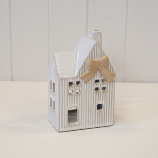 Ceramic Natural Tealight House with Bow Detail Large