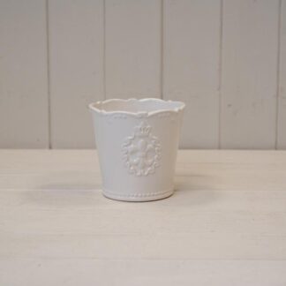 Small White Ceramic Pot Fleur De Lis