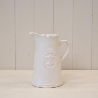 White Ceramic Jug Fleur De Lis