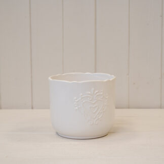 Large White Ceramic Pot Heart Design