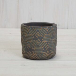 Grey/Gold Cement Triangle Grid Pot