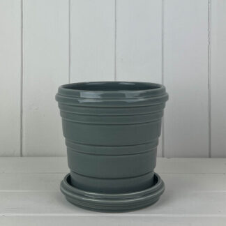 Grey Ribbed Ceramic Pot and Saucer TD15cm