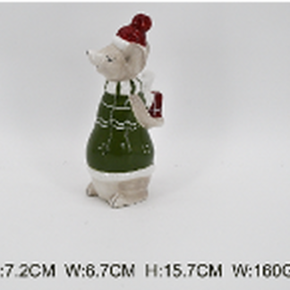 Ceramic Mouse with Present Green Large