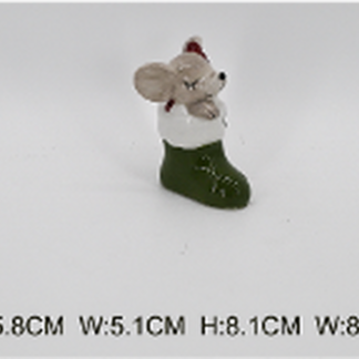 Ceramic Mouse in Green Stocking