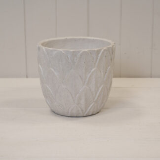Round White Leaf Patterned Pot