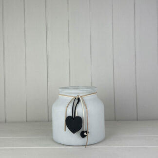 White Frosted glass jar with white heart deco