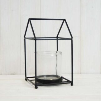 Black house shape lantern with glass insert