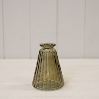 Olive Green Glass Ribbed Bottle