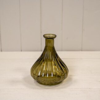 Olive Green Ribbed Bud Vase