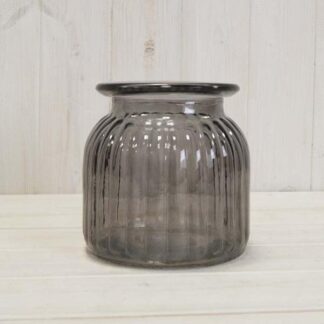 Smoky Grey Ribbed Vase