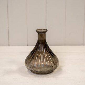 Warm Grey Ribbed Bud Vase