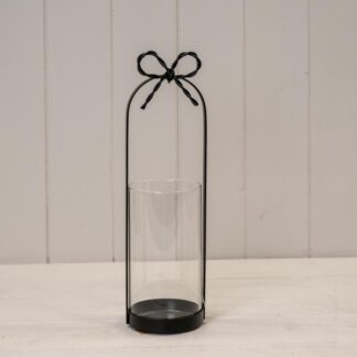 Small Black Metal Candle Holder with Bow