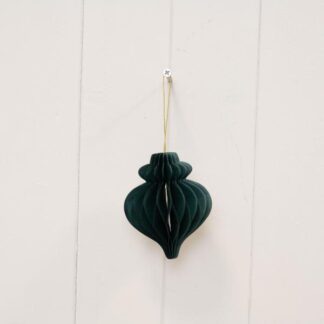 Set of 3 Dark Green Teardrop Paper Baubles
