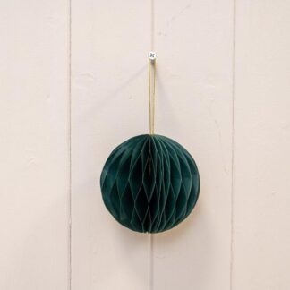 Set of 3 Dark Green Round Paper Baubles