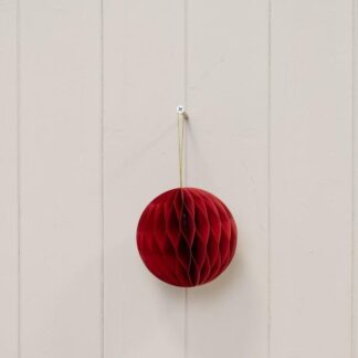 Set of 3 Deep Red Round Paper Baubles